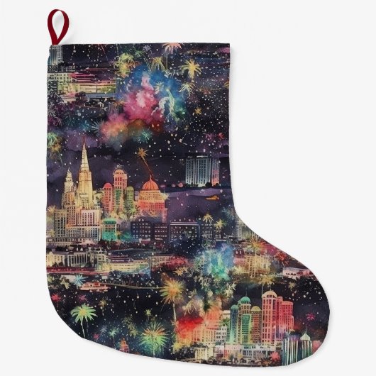 Las Vegas Kerst & Nieuwjaar in Waterverf Grote Kerstsok (Voorkant)