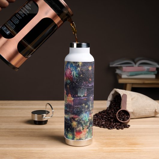 Las Vegas Kerst & Nieuwjaar in Waterverf Waterfles (Koffie)