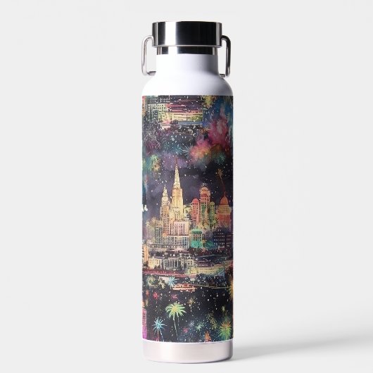 Las Vegas Kerst & Nieuwjaar in Waterverf Waterfles (Voorkant)