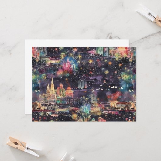 Las Vegas Kerstmis & Nieuwjaar in waterverf Kaart (Voorkant / Achterkant in situ)