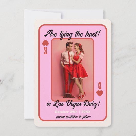 Las Vegas Koning Koningin Hart Save the Date Foto Kaart (Achterkant)