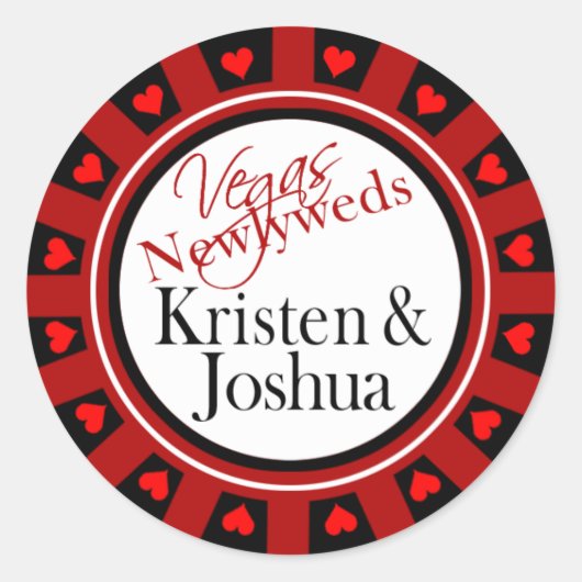 Las Vegas Kristen & Josh Casino Chip Envelope Ronde Sticker (Voorkant)