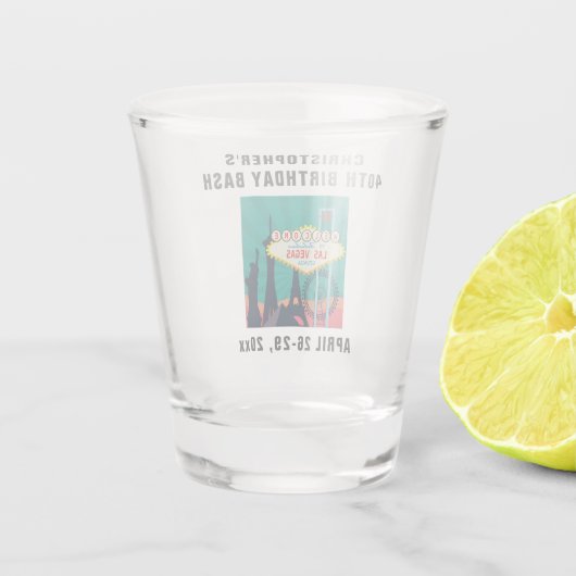 Las Vegas Landmark Birthday Party Trip Favor Shot Glas (Achterkant)