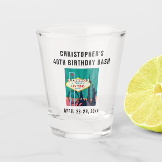 Las Vegas Landmark Birthday Party Trip Favor Shot Glas (Voorkant)