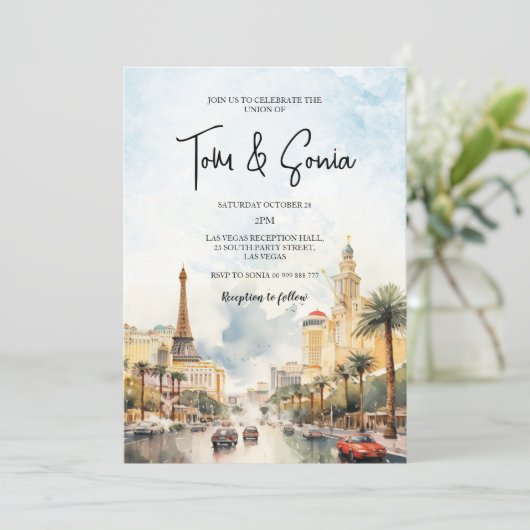 Las Vegas Landschap Bruiloft Bestemming Uitnodigin Kaart (Staand voorkant)