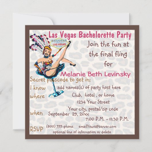 Las Vegas Leopard Fur Bachelorette Party Kaart (Voorkant)