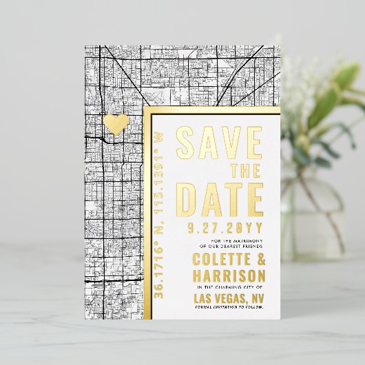 Las Vegas Liefde Locator | Bruiloft Bewaar de datu Folie Uitnodiging (Staand Voorkant)