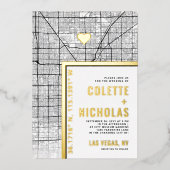 Las Vegas Liefde Locator | Stad thema bruiloft Folie Uitnodiging (Voorkant)