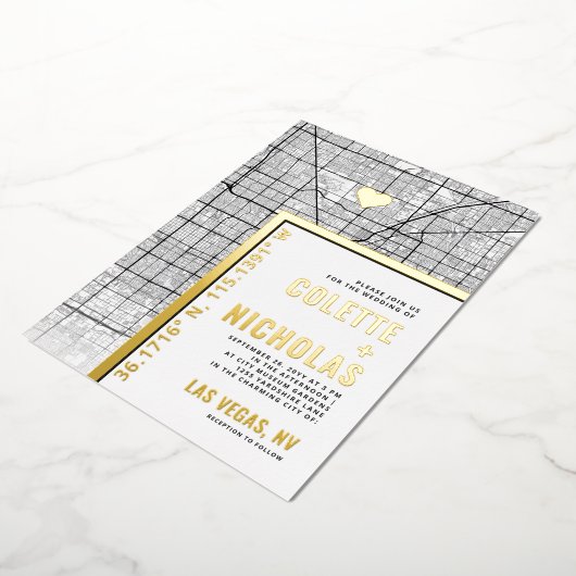 Las Vegas Liefde Locator | Stad thema bruiloft Folie Uitnodiging (Gedraaid)