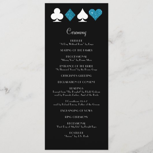 Las Vegas Malibu Blue Glitter Wedding Program Programmakaart (Voorkant)