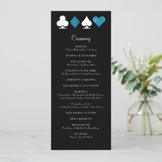 Las Vegas Malibu Blue Glitter Wedding Program Programmakaart (Staand voorkant)