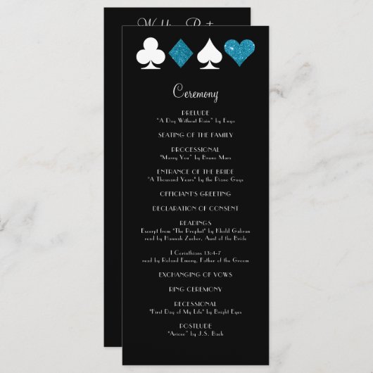 Las Vegas Malibu Blue Glitter Wedding Program Programmakaart (Voorkant / Achterkant)