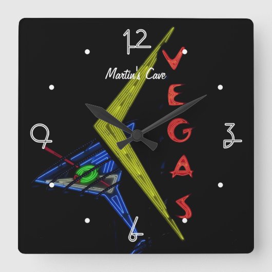 Las Vegas Mancave gepersonaliseerd Neon Bord Vierkante Klok (Voorkant)