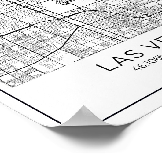 Las Vegas Map - Las Vegas Black en White Map Poster (Hoek)