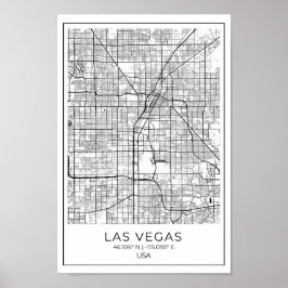 Las Vegas Map - Las Vegas Black en White Map Poster