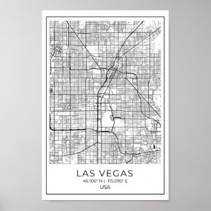 Las Vegas Map - Las Vegas Black en White Map Poster