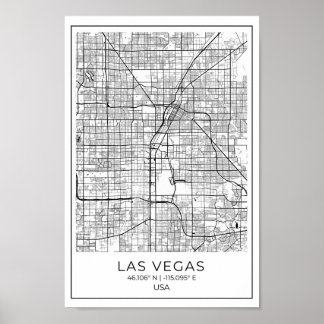 Las Vegas Map - Las Vegas Black en White Map Poster