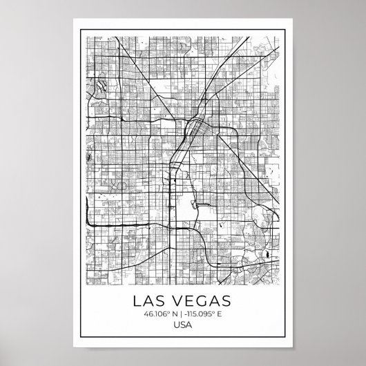 Las Vegas Map - Las Vegas Black en White Map Poster (Voorkant)