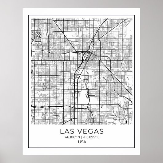 Las Vegas Map - Las Vegas White Map Poster (Voorkant)