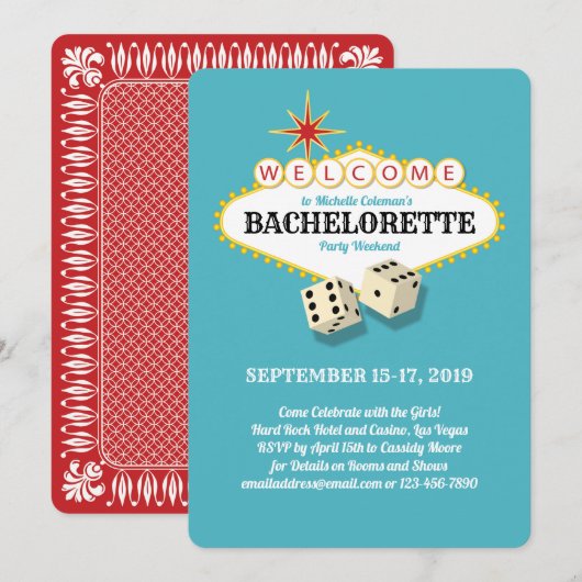 Las Vegas Marquee Bachelorette Party Blauwgroen Kaart (Voorkant / Achterkant)