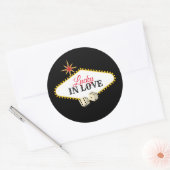 Las Vegas Marquee Bruiloft in zwart Ronde Sticker (Envelop)