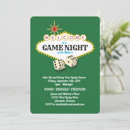 Las Vegas Marquee Game Night Green Kaart (Staand voorkant)