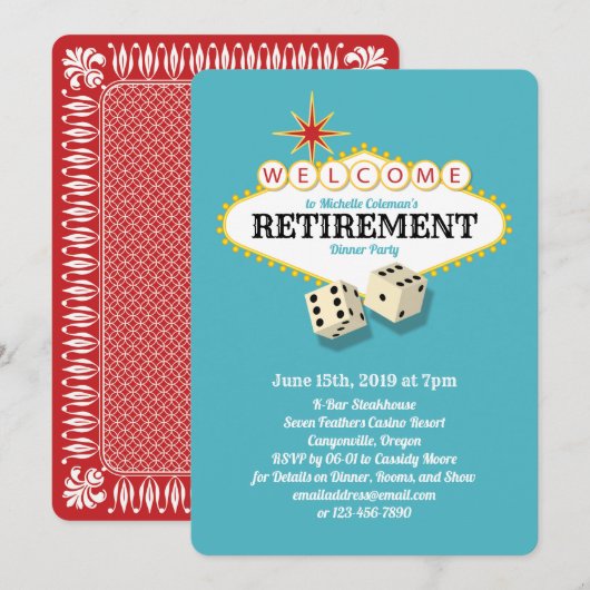 Las Vegas Marquee Retirement Party Blauwgroen Kaart (Voorkant / Achterkant)