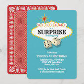 Las Vegas Marquee Surprise Birthday Party Blauwgro Kaart (Voorkant / Achterkant)