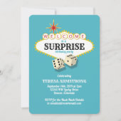 Las Vegas Marquee Surprise Birthday Party Blauwgro Kaart (Voorkant)