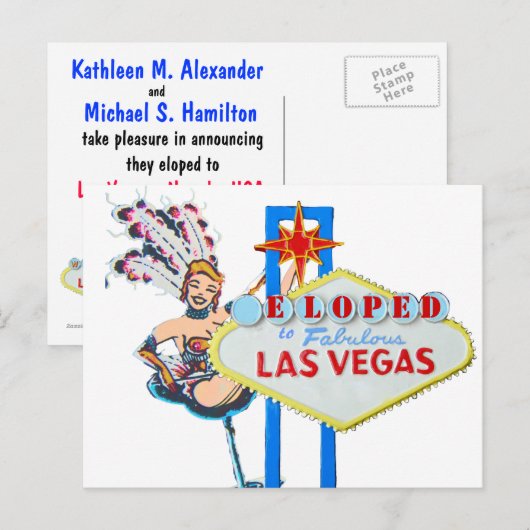 Las Vegas Marriage Elope aangekondigd Aankondigingskaart (Voorkant / Achterkant)