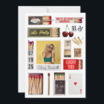 Las Vegas Matchbox Art Photo Bachelorette Party Kaart<br><div class="desc">Trendy Las Vegas Matchbox Art Bachelorette Party Weekend Uitnodigen! Pas deze unieke en leuke bruiloft vrijgezellenfeest uitnodiging met uw eigen foto! Deze kaart is voorzien van een rock n roll Las Vegas maximalisme gevoel met vibes. Matchbook en matchbox arrangement met een Polaroid waar je je eigen afbeelding in kunt zetten!...</div>