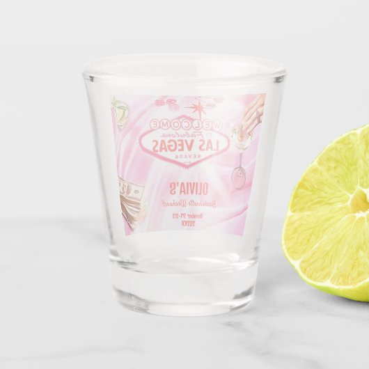 Las Vegas Meisjesuitstap Poker Roze Shot Glas (Achterkant)