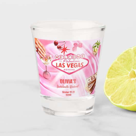 Las Vegas Meisjesuitstap Poker Roze Shot Glas (Voorkant)