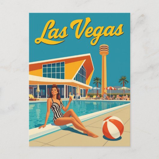  Las Vegas Mid-Century Pin-Up Pool Travel Briefkaart (Voorkant)