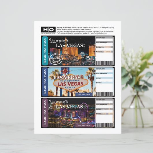 Las Vegas Mock Ticket voor reizen en evenementen (Staand voorkant)