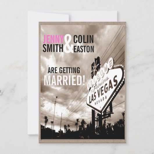Las Vegas Modern  Sepia Wedding Uitnodiging (Voorkant)