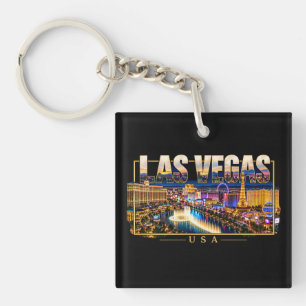 Las Vegas Nachtelijke Silhouette Reis Kunst Amerik Sleutelhanger