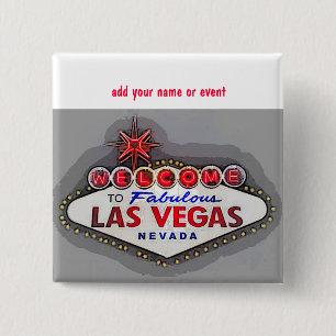 Las Vegas Name Badge Vierkante Button 5,1 Cm