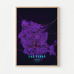 Las Vegas Neon Poster Print Nevada Kaart Muurkunst