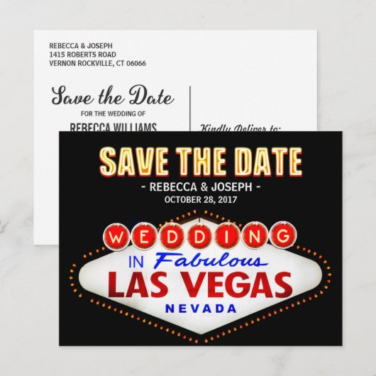Las Vegas Neon Sign - Save the Date Wedding Aankondigingskaart (Voorkant / Achterkant)