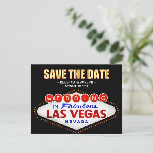 Las Vegas Neon Sign - Save the Date Wedding Aankondigingskaart (Staand voorkant)