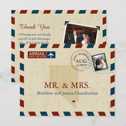 Las Vegas Nevada Airmail | Huwelijk Dank u Briefkaart (Voorkant / Achterkant)