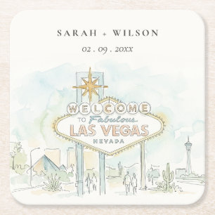 Las Vegas Nevada Aquarel Landschap Bruiloft Kartonnen Onderzetters