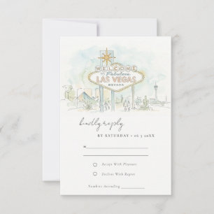 Las Vegas Nevada Aquarel Landschap Bruiloft RSVP Kaartje