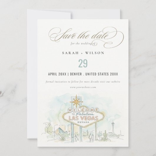Las Vegas Nevada Aquarel Landschap Bruiloft Save The Date (Voorkant)