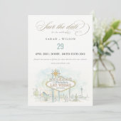Las Vegas Nevada Aquarel Landschap Bruiloft Save The Date (Staand voorkant)