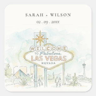 Las Vegas Nevada Aquarel Landschap Bruiloft Vierkante Sticker