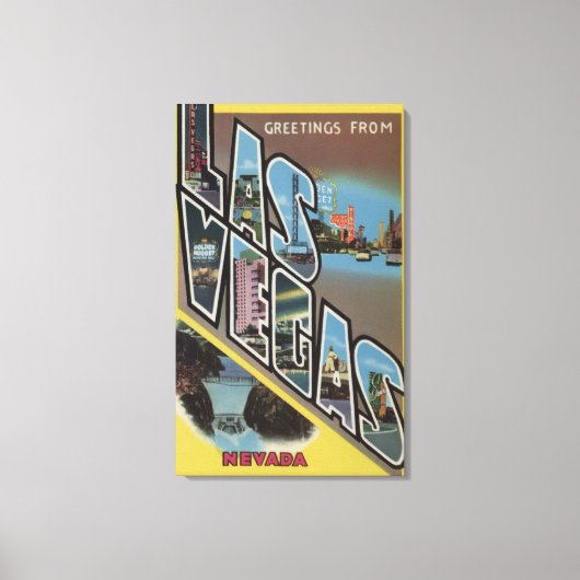 Las Vegas, Nevada - Large Letter Scenes Canvas Afdruk (Voorkant)