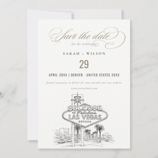 Las Vegas Nevada Schets Landschap Trouwen Save The Date (Voorkant)