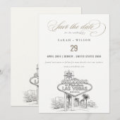 Las Vegas Nevada Schets Landschap Trouwen Save The Date (Voorkant / Achterkant)